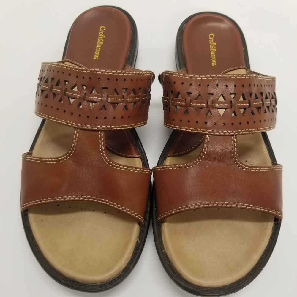 Croft Barrow Womans Size 7 Brown Faux Leather Sandals Thong Slip On Open Toe